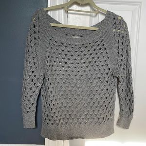 American Eagle boat neck grey sweater with triangle holes med